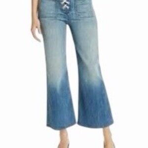 MOTHER Lace Up Roller Cropped Jeans Size 26 Blue Light Wash Wide-Leg High Rise